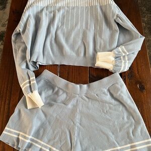 Blue and White Women's Knit Set